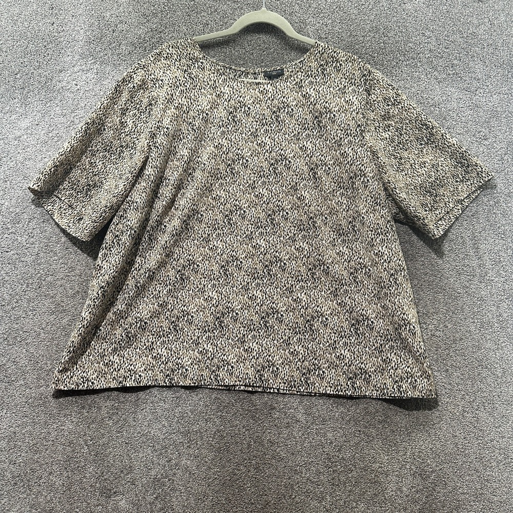 Talbots Blouse Top Women 20W Animal Print Short Sleeve Lightweight Polyester